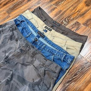 Wrangler & Real Ranch Men's Cargo Shorts Camouflage Blue Denim Tan Gray Size 46